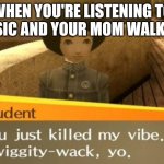 You just killed my vibe | WHEN YOU'RE LISTENING TO MUSIC AND YOUR MOM WALKS IN | image tagged in you just killed my vibe | made w/ Imgflip meme maker