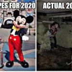 2020 Not the Best Year, TBH | ACTUAL 2020; HOPES FOR 2020 | image tagged in mickey mouse in disneyland,2020 | made w/ Imgflip meme maker