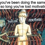 Cutting edge job | When you've been doing the same job for so long you've lost motivation | image tagged in medieval art | made w/ Imgflip meme maker