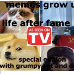 Fake gameboy game | memes grow up; life after fame; special edition with grumpy cat and doge | image tagged in fake gameboy game | made w/ Imgflip meme maker