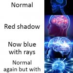 Expanding Brain HD | Normal; Red shadow; Now blue with rays; Normal again but with binary numbers | image tagged in expanding brain hd | made w/ Imgflip meme maker