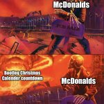 Skeleton Looking at Explosion | McDonalds; Bootleg Christmas Calender countdown; McDonalds | image tagged in skeleton looking at explosion,memes,mcdonalds,christmas | made w/ Imgflip meme maker