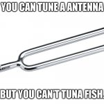 REO Speedwagon take, tuna antenna | YOU CAN TUNE A ANTENNA; BUT YOU CAN'T TUNA FISH. | image tagged in tuning fork | made w/ Imgflip meme maker