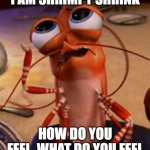 shrimpy shrink | I AM SHRIMPY SHRINK; HOW DO YOU FEEL, WHAT DO YOU FEEL | image tagged in shrimp,psychology,counseling | made w/ Imgflip meme maker