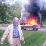Grandpa burning car meme