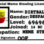 Official Meme Stealing License | DESPACITO DIRTBALL 696969 14 BC MEME STEALER OOF | image tagged in official meme stealing license | made w/ Imgflip meme maker