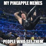 Meme Smackdown | MY PINEAPPLE MEMES; PEOPLE WHO SEE THEM | image tagged in meme smackdown | made w/ Imgflip meme maker