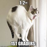 WTF CAT | 1-2=; 1ST GRADERS: | image tagged in wtf cat | made w/ Imgflip meme maker