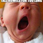 Yawn | WHEN YOU'VE DONE TALL VOWELS FOR TOO LONG | image tagged in yawn | made w/ Imgflip meme maker