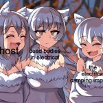Anime laughing wolf meme | dead bodies in electrical; ghost; the electrical camping imposter | image tagged in anime laughing wolf meme | made w/ Imgflip meme maker