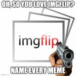 Oh, so you love imgflip? Name every meme! | OH, SO YOU LOVE IMGFLIP? NAME EVERY MEME | image tagged in imgflip,funny,memes,wtf,guns,pistol | made w/ Imgflip meme maker