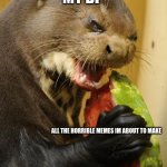 Self Loathing Otter | MY BF ALL THE HORRIBLE MEMES IM ABOUT TO MAKE | image tagged in memes,self loathing otter | made w/ Imgflip meme maker