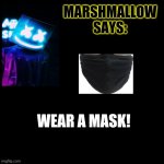 Marshmallow says 2 | WEAR A MASK! | image tagged in marshmallow says,marshmallow,covid-19,mask,coronavirus | made w/ Imgflip meme maker