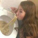 Girl eating noodles out of a toilet meme