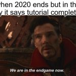 Oh no | when 2020 ends but in the sky it says tutorial completed | image tagged in we are in the endgame now,2020 sucks,2021 | made w/ Imgflip meme maker