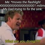 What are you doing | Me: *moves the flashlight 0.00000000000000000000001 milimeters*
My Dad trying to fix the sink: | image tagged in what are you doing,memes,funny memes | made w/ Imgflip meme maker