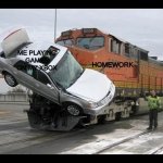 i hate HW | ME PLAYING GAMES ON MY XBOX; HOMEWORK | image tagged in car crash,homework,xbox | made w/ Imgflip meme maker