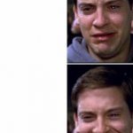 tobey maguire crying and smiling