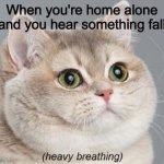 Heavy Breathing Cat Meme | When you're home alone and you hear something fall | image tagged in memes,heavy breathing cat | made w/ Imgflip meme maker
