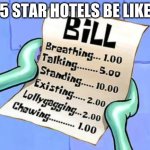 Spongebob Bill | 5 STAR HOTELS BE LIKE | image tagged in spongebob bill | made w/ Imgflip meme maker