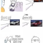 Car Race | Ginetta G60; Acura NSX; ford gt; What does Acura NSX do? He always appear in silver league race | image tagged in welcome to the gang blank | made w/ Imgflip meme maker