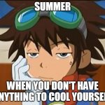 Summer when you can't cool off | SUMMER; WHEN YOU DON'T HAVE ANYTHING TO COOL YOURSELF | image tagged in digimon really,digimon | made w/ Imgflip meme maker