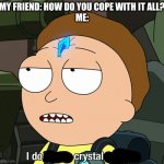 Crystal in the nose | MY FRIEND: HOW DO YOU COPE WITH IT ALL?
ME: | image tagged in i do as the crystal guides | made w/ Imgflip meme maker