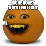 Annoying Orange | MOM: HONEY YOU'RE NOT UGLY; ME: | image tagged in annoying orange | made w/ Imgflip meme maker