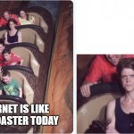 just tryin' to work here | ME TRYING TO GET WORK DONE; COX INTERNET IS LIKE A ROLLER COASTER TODAY | image tagged in rollercoaster angry woman | made w/ Imgflip meme maker