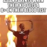 angry black man | ASIAN PARENTS WHEN THEIR KID GETS A B+ ON THEIR BLOOD TEST | image tagged in angry black man | made w/ Imgflip meme maker