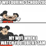 Wifi | MY WIFI DURING SCHOOL ZOOM; MY WIFI WHEN I WATCH YOUTUBE AT 3AM | image tagged in micky mouse | made w/ Imgflip meme maker
