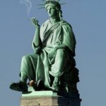 Lady Liberty smoke break