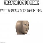 Whyyyyy | THAT FACE YOU MAKE; WHEN YOU HAVE TO GO TO SCHOOL | image tagged in blank white template,meme man,school meme,that face you make when | made w/ Imgflip meme maker