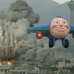 Toy plane bombing city meme