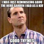 Al Bundy | I WAS JUST REMINISCING ABOU THE HERB GARDEN I HAD AS A KID; GOOD THYMES | image tagged in al bundy | made w/ Imgflip meme maker