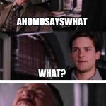 Toby cry | AHOMOSAYSWHAT; WHAT? | image tagged in toby cry | made w/ Imgflip meme maker