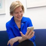 Elizabeth Warren on her phone