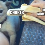 angry dog | CHORES; MY MOM/DAD; ME | image tagged in angry dog | made w/ Imgflip meme maker
