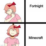 doki ddlc sayori format | Fortnight; Minecraft | image tagged in doki ddlc sayori format | made w/ Imgflip meme maker