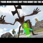 sirenhead touched my no no square | WHEN YOUR MOM FINDS OUT YOU DIDNT DO THE DISHES | image tagged in sirenhead touched my no no square | made w/ Imgflip meme maker