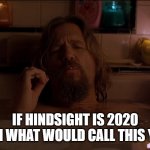 Hindsight | IF HINDSIGHT IS 2020 THEN WHAT WOULD CALL THIS YEAR | image tagged in the dude,2020 sucks,2020,the big lebowski,smoke weed,weed | made w/ Imgflip meme maker