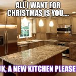 kitchen | ALL I WANT FOR CHRISTMAS IS YOU.... JK, A NEW KITCHEN PLEASE! | image tagged in kitchen | made w/ Imgflip meme maker