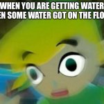 I got nothing ? | WHEN YOU ARE GETTING WATER THEN SOME WATER GOT ON THE FLOOR | image tagged in panicking link | made w/ Imgflip meme maker