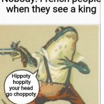 Ooooooooof | Nobody: French people when they see a king; Hippoty  hoppity your head go choppoty | image tagged in hippity hoppity blank,history,historical meme,france,frog,cursed image | made w/ Imgflip meme maker