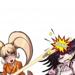 Hiyoko hitting mikan with a bat meme