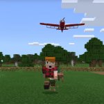 Minecraft character running away from plane meme