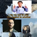 Bill Nye and Vsauce are legends at making science fun | image tagged in i tip my hat to you one legend to another,memes,bill nye,vsauce | made w/ Imgflip meme maker