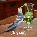 DIY Unsee Juice Meme | Bleach; Me after i accidentally watched a Jake Paul video; ((Big sip)) | image tagged in diy unsee juice meme | made w/ Imgflip meme maker