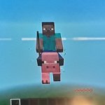 Steve flying on a pig