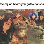 xenoblade 2 suprised | when the squad hears you got to eat some ass | image tagged in xenoblade 2 suprised | made w/ Imgflip meme maker